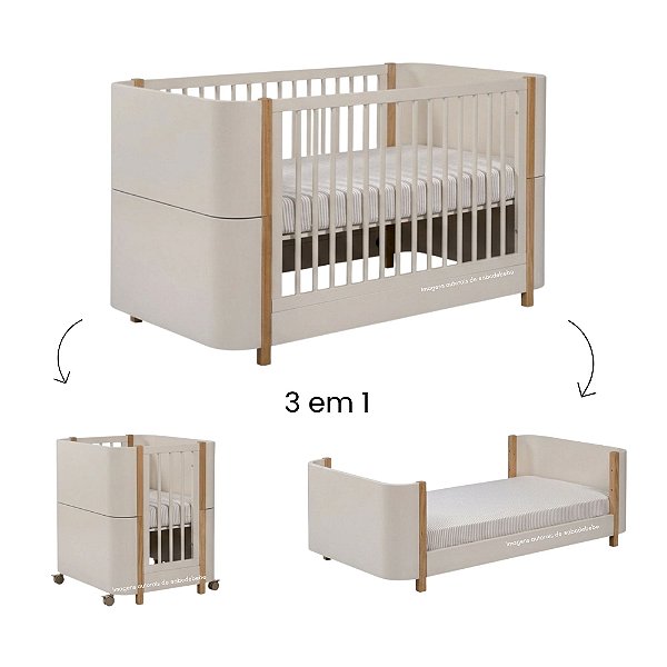 Berço Evolutivo 3 em 1 Kim - Amêndoa