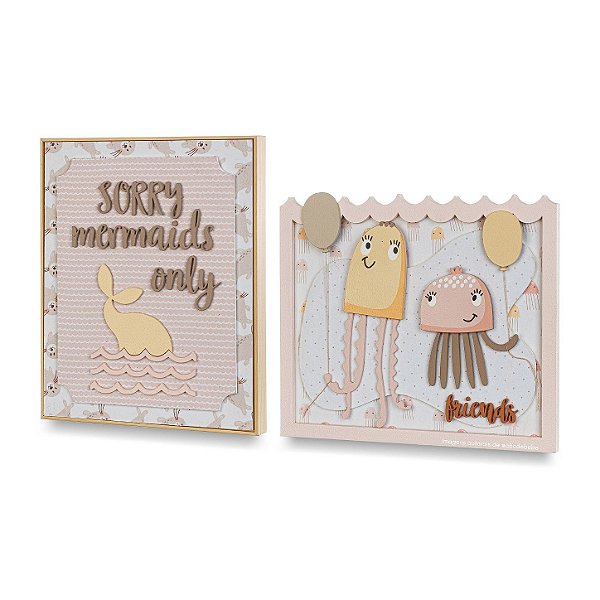 Kit 2 Quadros Decorativos Baleia E Águas Vivas - Sereias - 78050