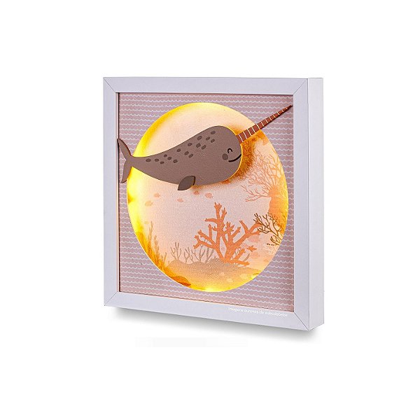 Quadro Decorativo Com Luz LED Baleia Unicórnio - Sereias - 78500