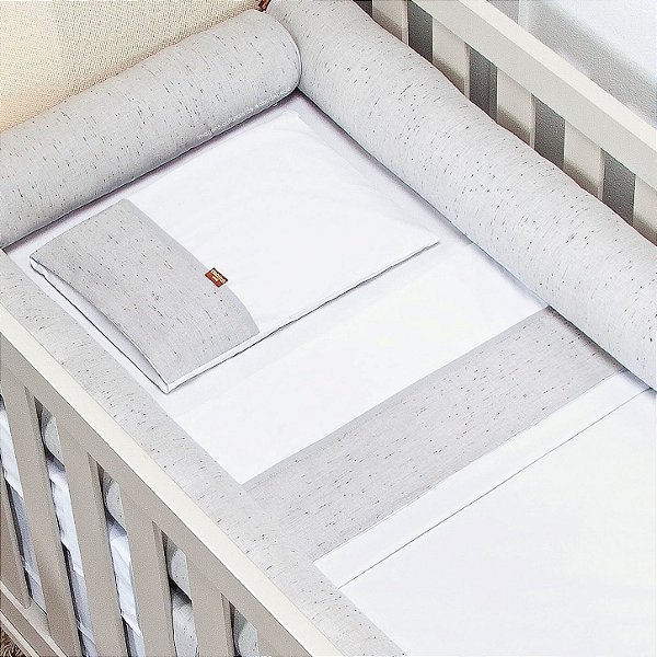 Kit Berço Americano Rolinho Linho 7 Peças - Cinza