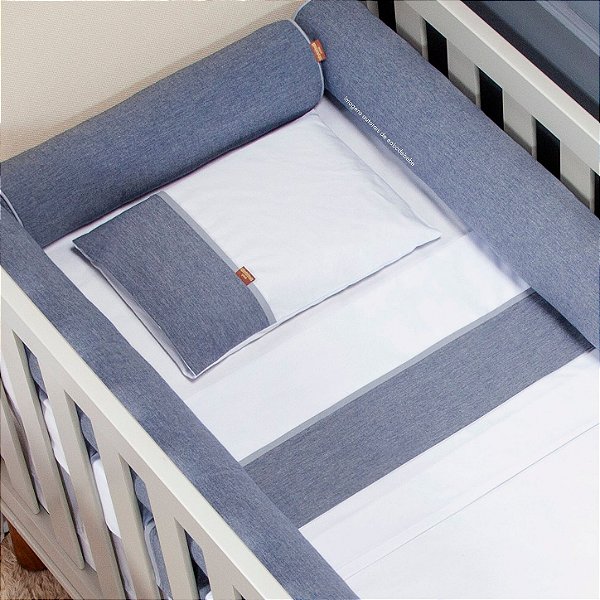 Kit Berço Americano Rolinho Linho 7 Peças - Jeans