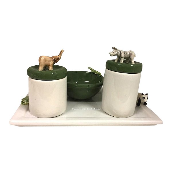 Kit Higiene De Cerâmica 4 Peças - Kit Safari/Oliva/Seda