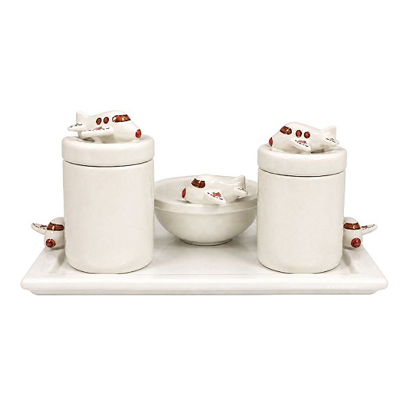 Kit Higiene De Cerâmica 4 Peças - Aviãozinho Off White
