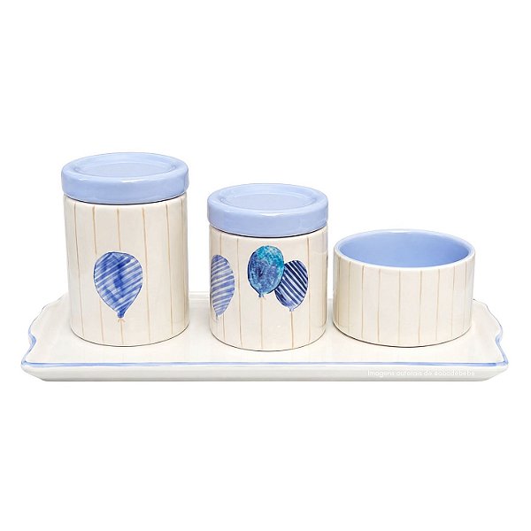 Kit Higiene De Cerâmica 4 Peças - Balão Azul