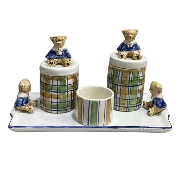Kit Higiene De Cerâmica 4 Peças - Urso Hobby Xadrez