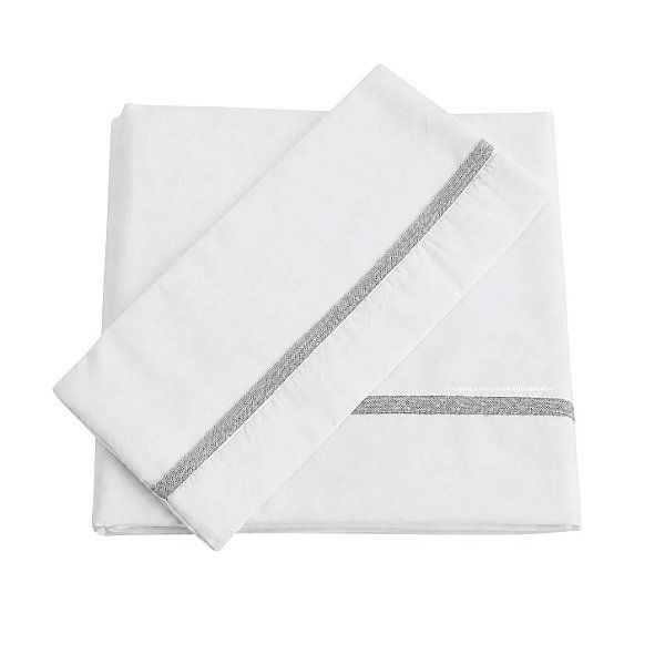 Jogo De Lençol 180 Fios - Branco/Acabamento Em Tricot Cinza Steal