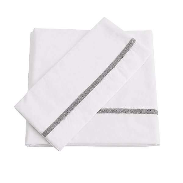 Jogo De Lençol 180 Fios - Branco/Acabamento Em Tricot Cinza New Grey