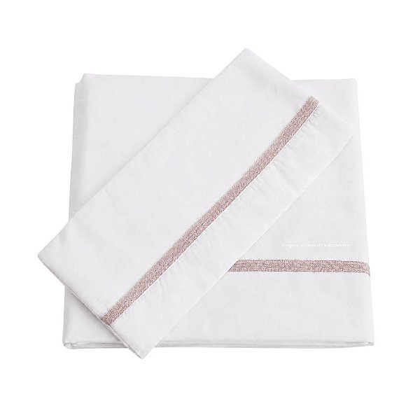 Jogo De Lençol 180 Fios - Branco/Acabamento Em Tricot Rosa Una