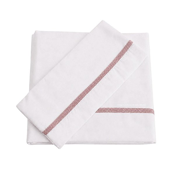 Jogo De Lençol 180 Fios - Branco/Acabamento Em Tricot M.Rosa