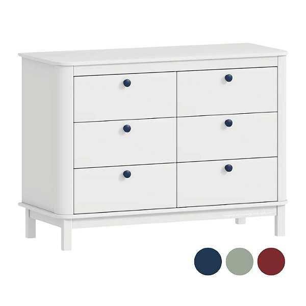 Cômoda Cromo Prisma Kurve - 6 Gavetas - Branco Fosco Com Puxadores Coloridos