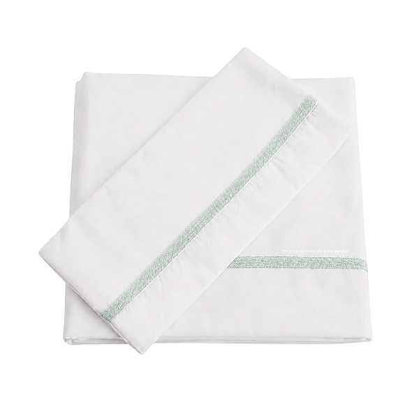 Jogo De Lençol 180 Fios - Branco/Acabamento Em Tricot Verdinho