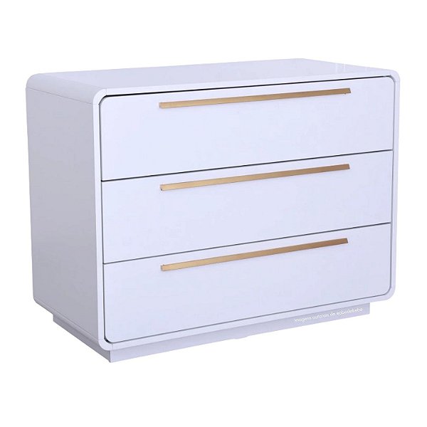 Cômoda Infantil Wave - 3 Gavetas - Branco Com Puxador Dourado