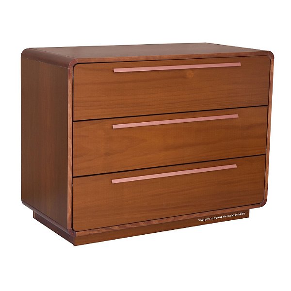 Cômoda Infantil Wave - 3 Gavetas - Corpo Mel Com Puxador Cobre