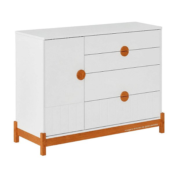 Cômoda Infantil Sapateira Lamê 3 Gavetas + 1 Porta - Branco/Carvalho Avelã