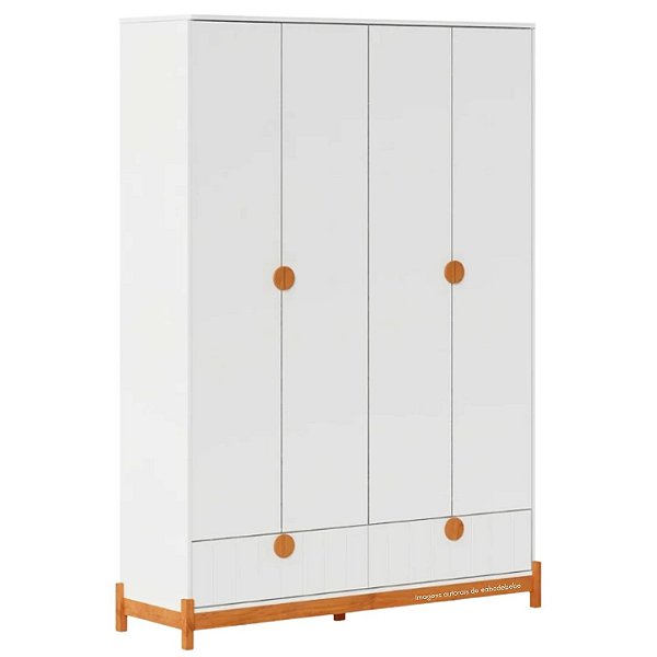Guarda-Roupa Infantil Lamê 4 Portas + 2 Gavetas - Branco/Carvalho Avelã