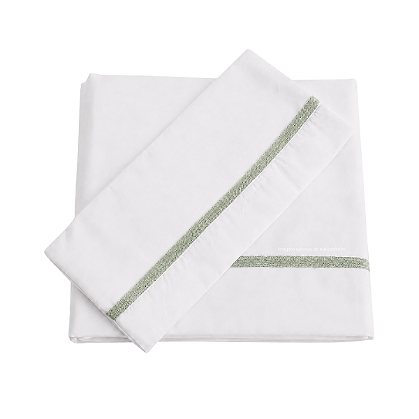 Jogo De Lençol 180 Fios - Branco/Acabamento Em Tricot Verde Limonada