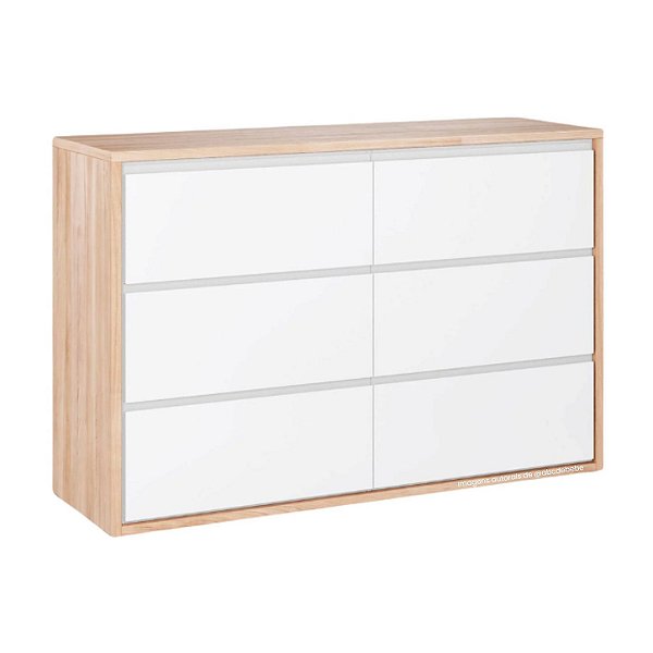 Cômoda Infantil 6 Gavetas Wood - Branco Com Carvalho