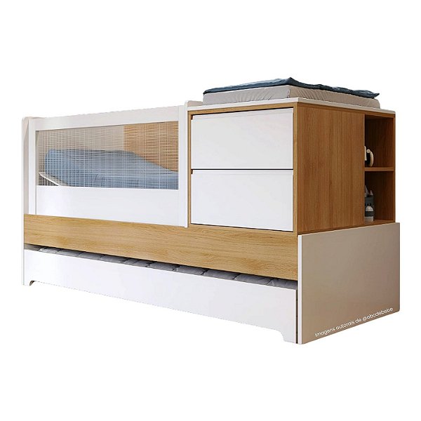 Berço Cômoda Multifuncional Com Anti Refluxo Sol E Mar - Branco/Carvalho Treviso