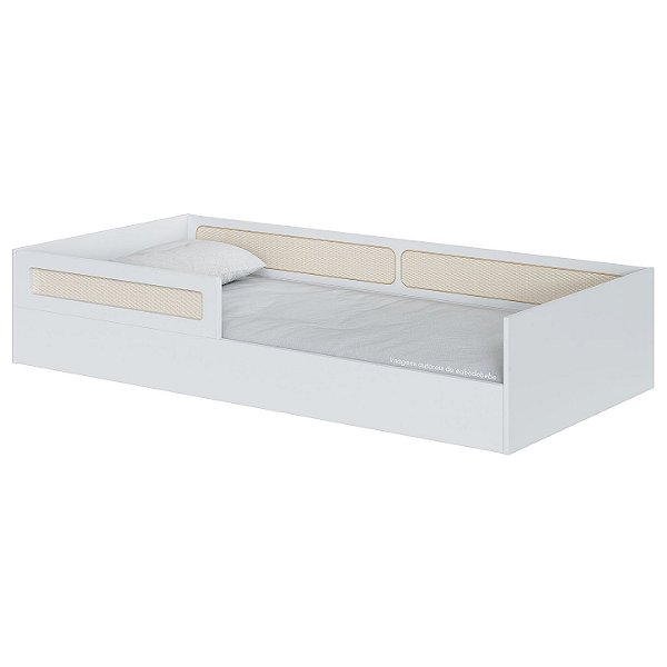 Cama Montessoriana Solteiro Com Rattan Divertidamente - Branco