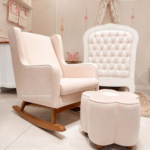 Poltrona De Amamentação Wind - Com Balanço + Puff - Tecido 197A - Suede Rosa - prontaentrega