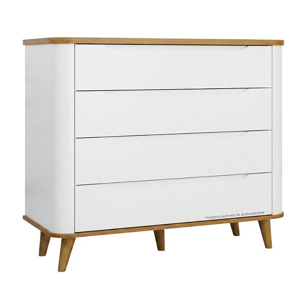 Cômoda Olívia 4 Gavetas - Com Pé Cônico - Branco Com Cinamomo