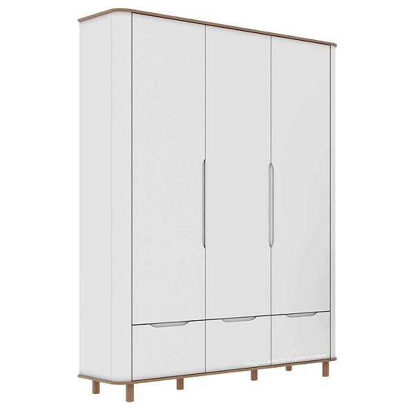 Guarda-Roupa Olívia 3 Portas - Com Pé Quadrado - Branco Com Cinamomo