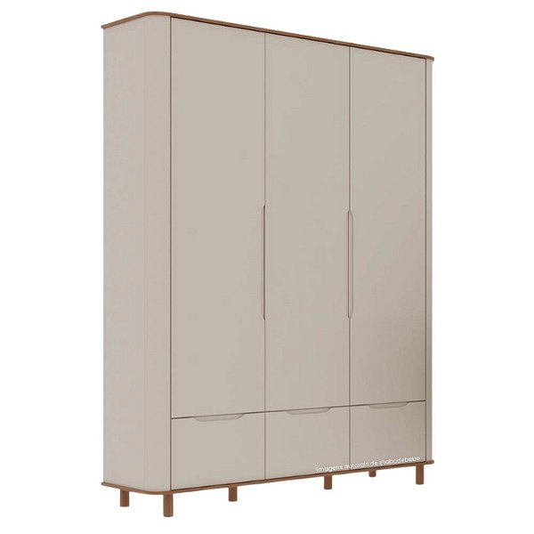 Guarda-Roupa Olívia 3 Portas - Com Pé Quadrado - Off White Com Cinamomo