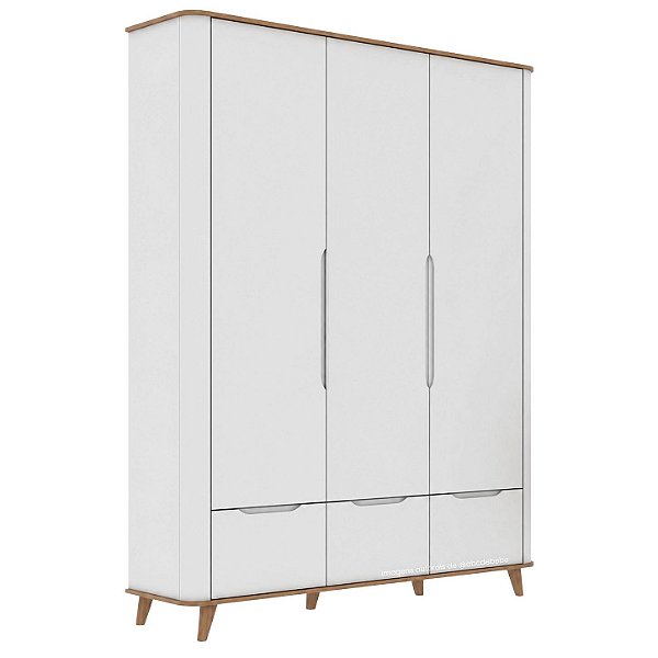 Guarda-Roupa Olívia 3 Portas - Com Pé Cônico - Branco Com Cinamomo