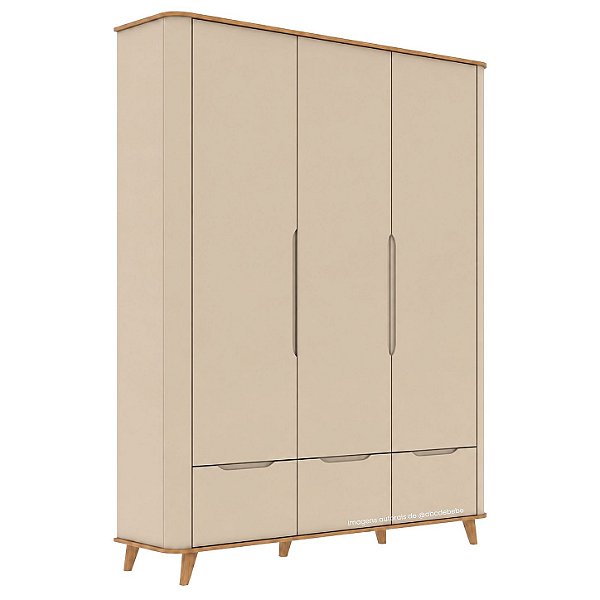 Guarda-Roupa Olívia 3 Portas - Com Pé Cônico - Off White Com Cinamomo