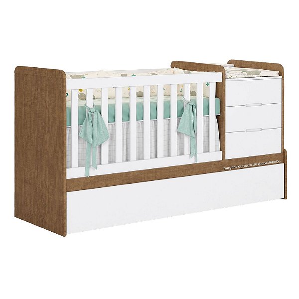 Berço Multifuncional Americano Cléo - Branco Com Bétula