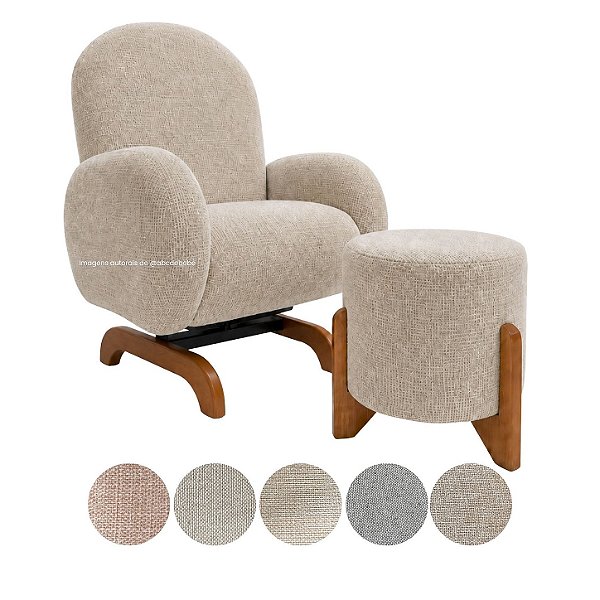 Poltrona De Amamentação Mavie - Com Balanço e Giro - Pé Aranha - Com Puff - Tecido Linho