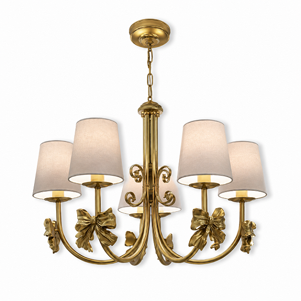Lustre de Laços - Dourado e Bege - 6 Cúpulas