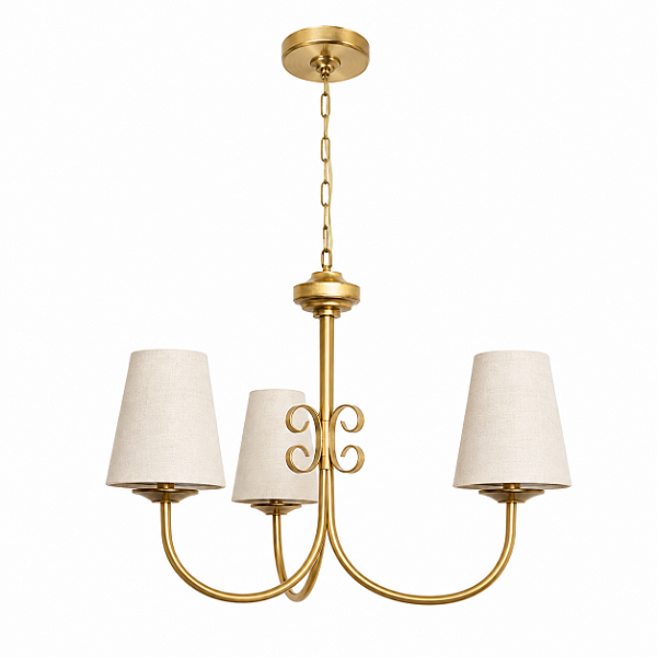 Lustre Dourado Liso - 3 Braços Cúpulas