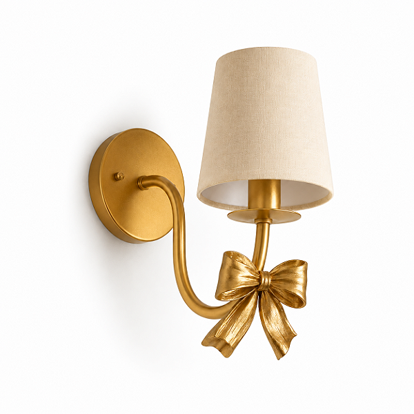 Luminária Arandela - Laço Dourado e Cúpula Bege