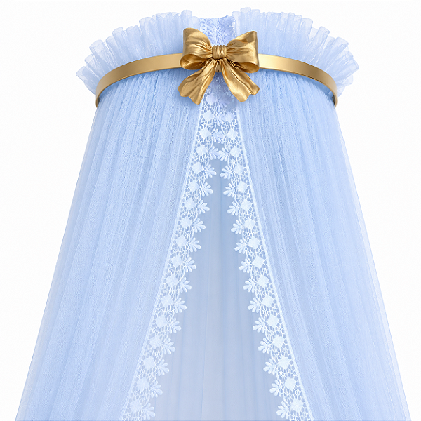 Dossel Mosquiteiro De Parede - 2 Peças - Dourado de Laço Menina e Mosquiteiro com Renda