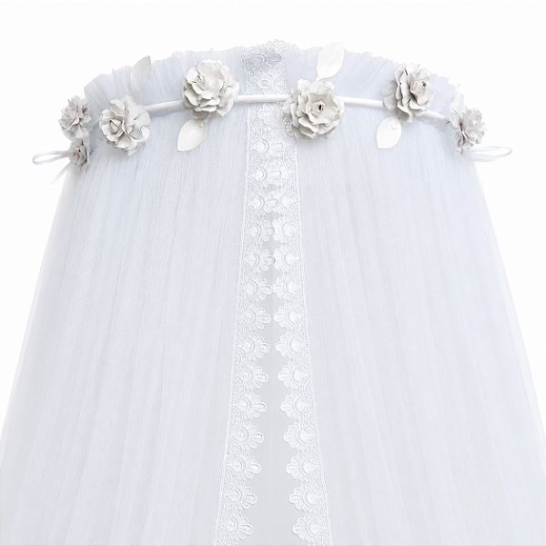 Dossel Mosquiteiro De Parede - 2 Peças - Flor Branco e Mosquiteiro com Renda