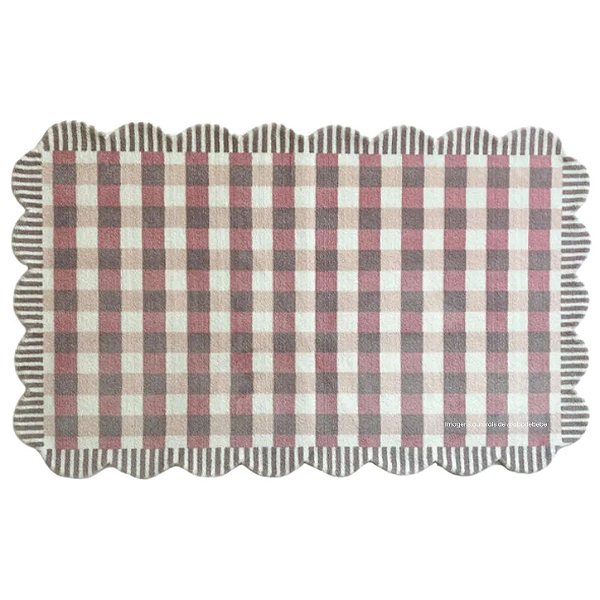 Tapete Infantil Encantos Picnic Xadrez Rosa/Rosê/Branco - Retangular