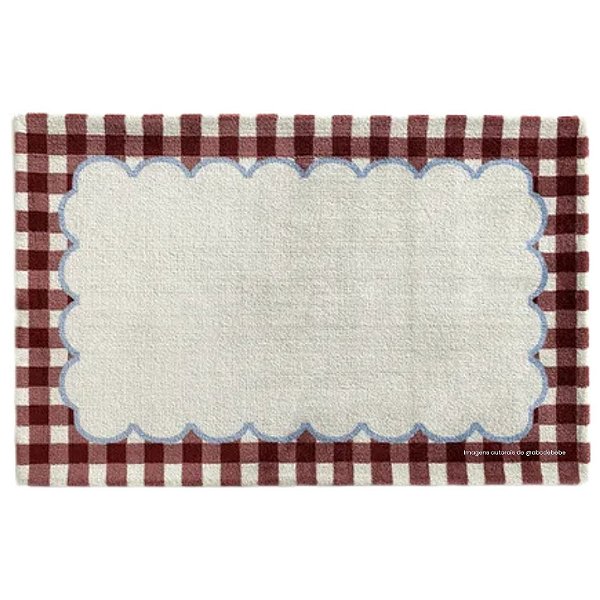 Tapete Infantil Encantos Moldura Xadrez Gelo/Marsala/Náutico/Bordô - Retangular