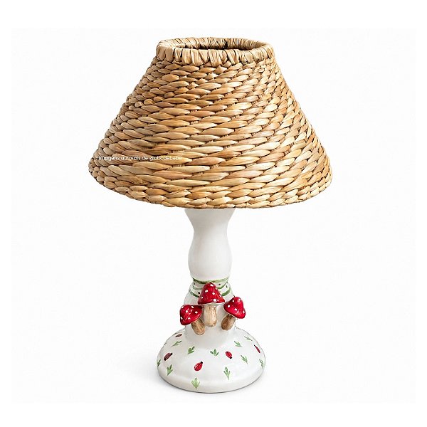 Abajur Cêramica Antique GR/Cogumelos - Com Cúpula