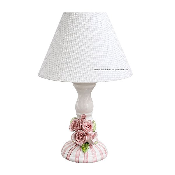 Abajur Cerâmica Antique GR/Rosas - Com Cúpula
