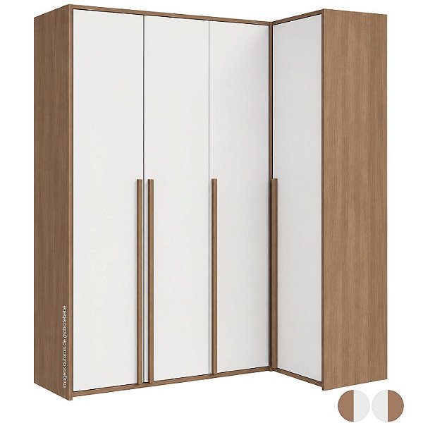 Guarda-Roupa Modulado 4 Portas Em L - Carvalho Malva/Branco