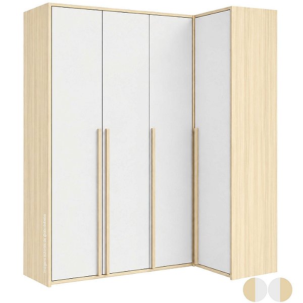 Guarda-Roupa Modulado 4 Portas Em L - Nature/Branco