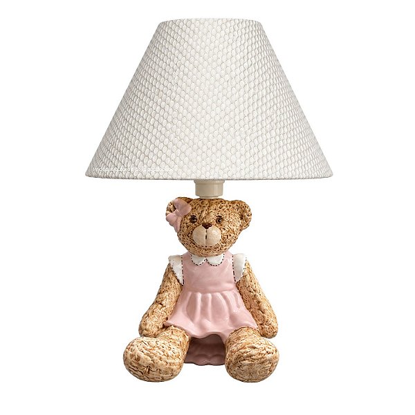 Abajur Cerâmica Ursa Vick/Rosa Bebê - Com Cúpula