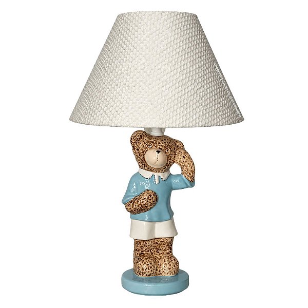 Abajur Cêramica Ursinho Hobby/Azul - Com Cúpula