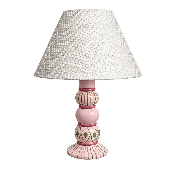 Abajur Cêramica 3 Bolas Rosa - Com Cúpula