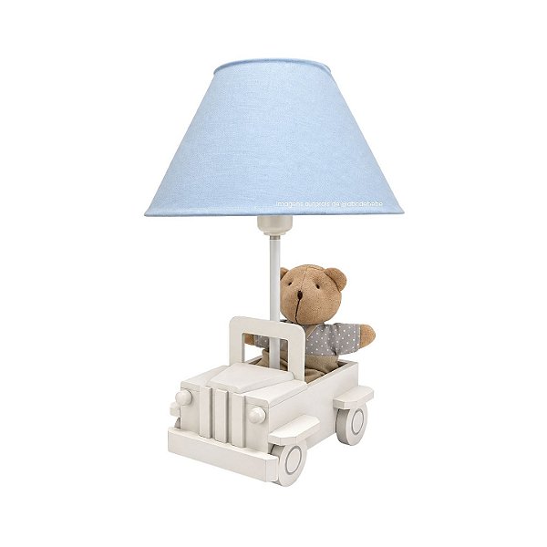 Luminária Decorativa Ursinho No Carrinho/Cúpula Azul - Peça De Mostruário - prontaentrega