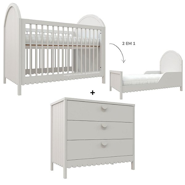 Cojunto Berço 2 Em 1 E Cômoda Rococó - Branco