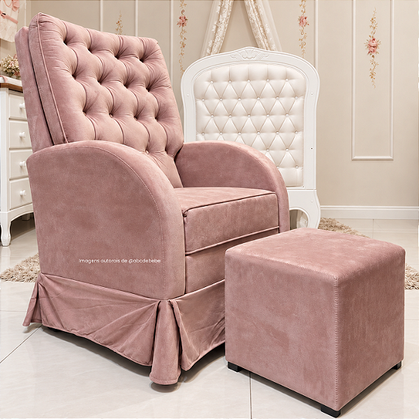 Poltrona De Amamentação Ana Clara - Com Puff - Tecido TB111 - Velvet Rose