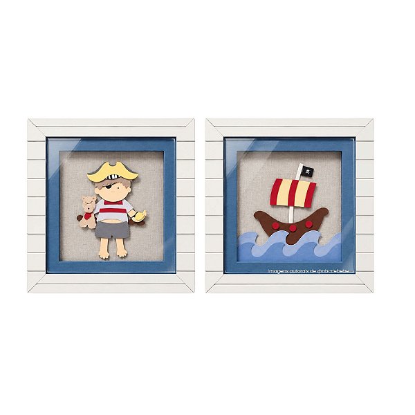 Kit 2 Quadros Decorativos infantil Pirata/Barco - Peça De Mostruário - prontaentrega