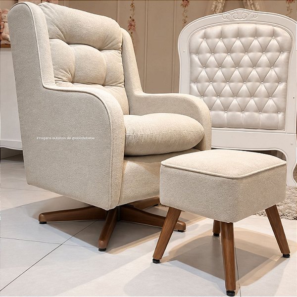 Poltrona De Amamentação Isadora Com Puff Maju - Tecido TB621 - Bouclê Bege - prontaentrega